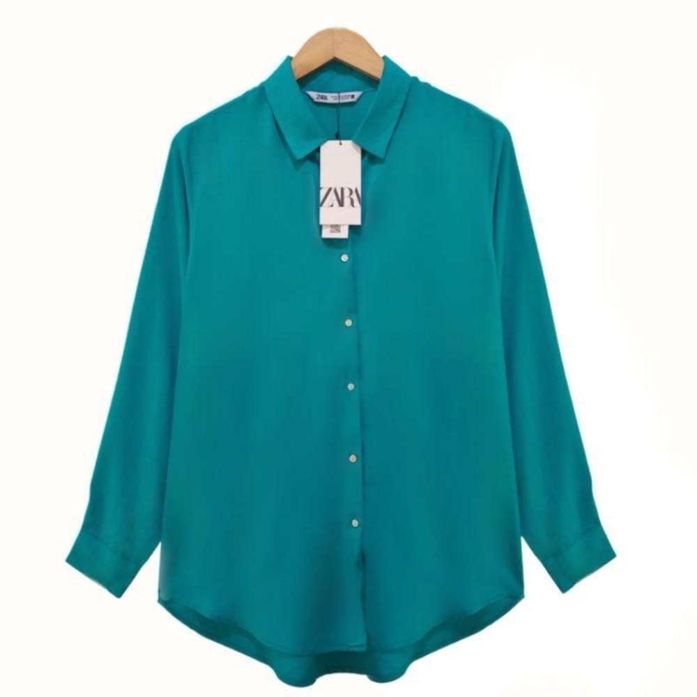 Zara Turquoise Button-Down Shirt for Women
